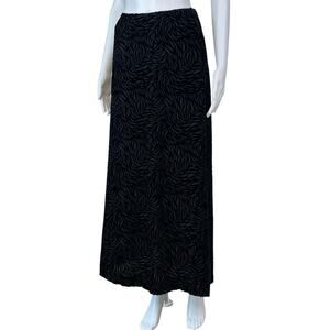 Vintage Rena Rowan Black Patterned Burnout Silk Velvet Midi Skirt (Sz 6)